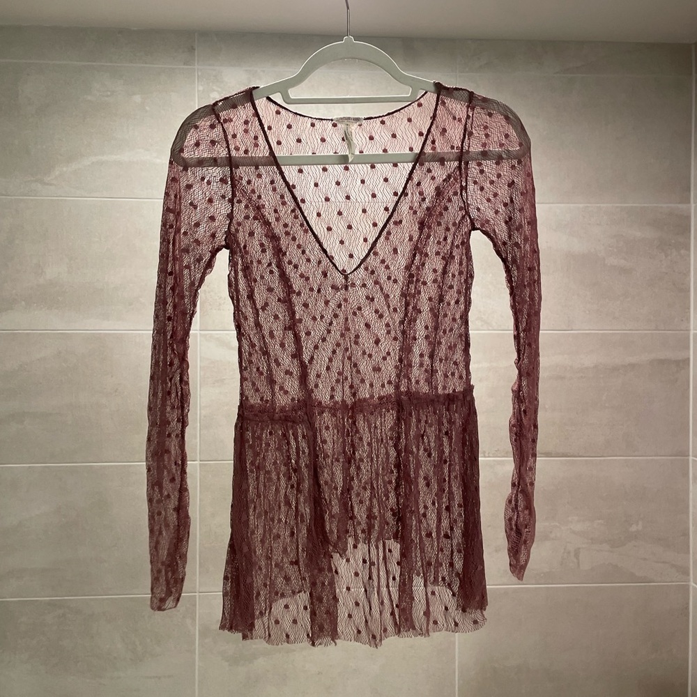 Free people Swiss dot lace mauve top intimately